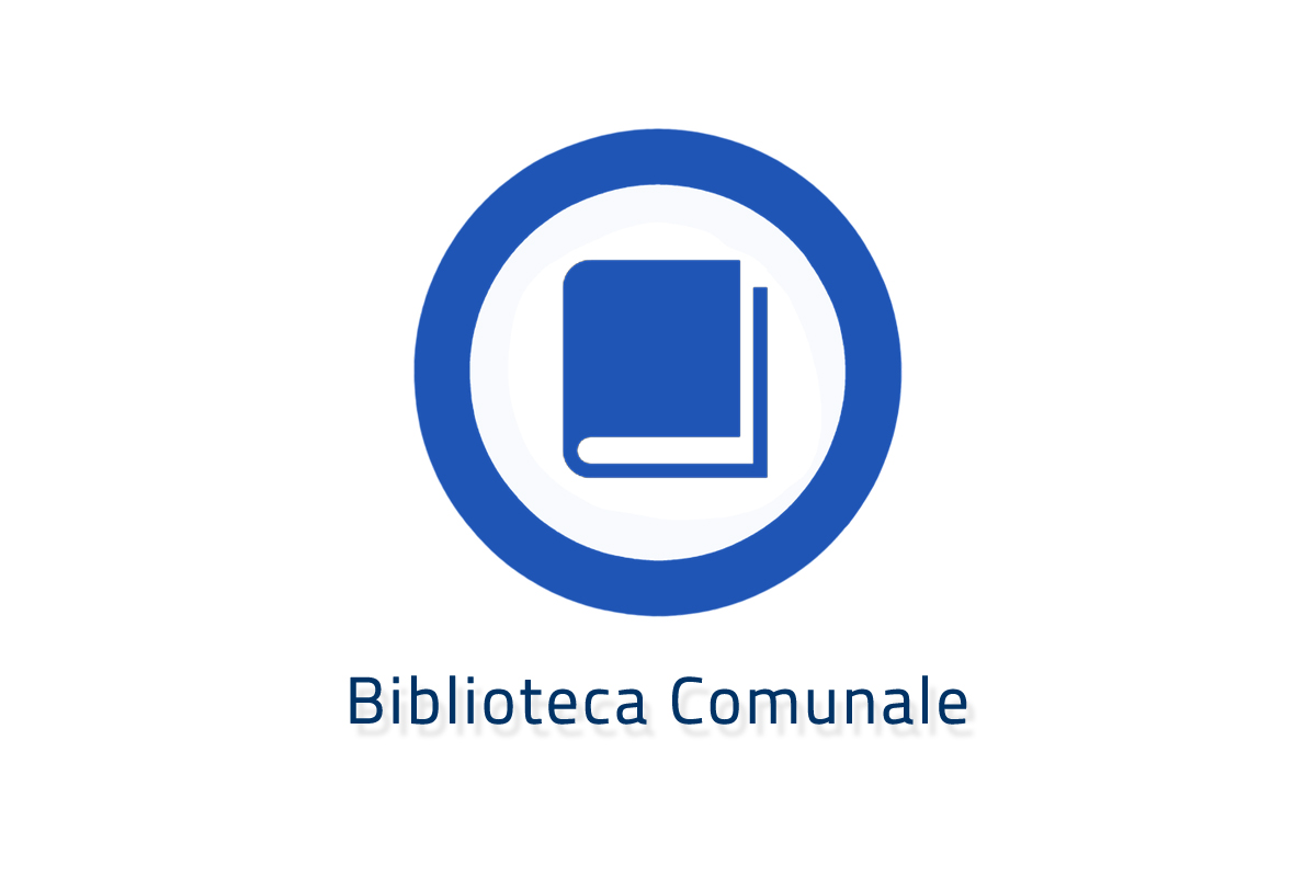 Logo blu circolare con libro all'interno indicante Biblioteca comunale